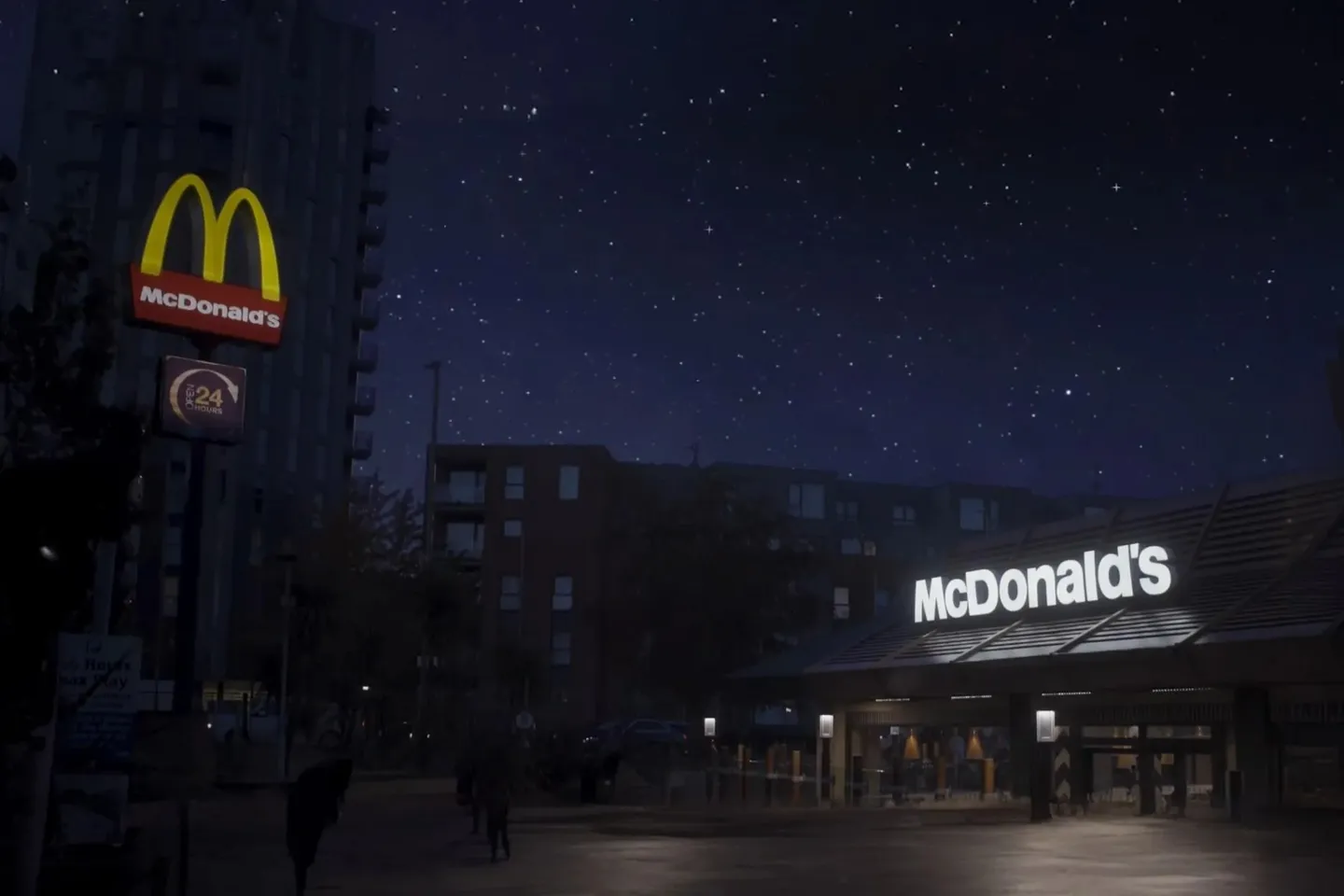 Nhà hàng McDonald's mở cửa dưới bầu trời đêm